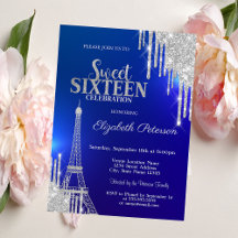 Silver Glitzer Tropfen, Eiffelturm Blue Sweet 16