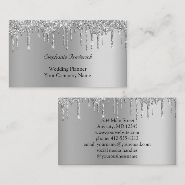 Silver Glitzer Tropfen Feminine Small Business Visitenkarte (Vorne/Hinten)