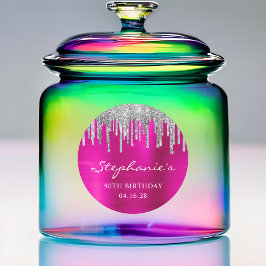 Silver Glitzer Tropfen Hot Pink 50. Geburtstag Runder Aufkleber