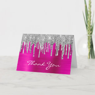 Silver Glitzer Tropfen Hot Pink Foil 50. Geburtsta Dankeskarte