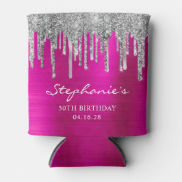 Silver Glitzer Tropfen Hot Pink Foil 50. Geburtsta Dosenkühler