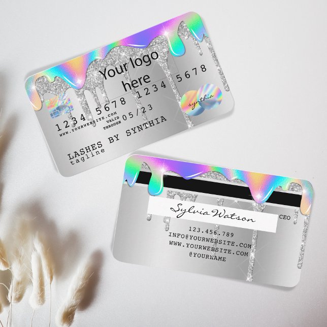 Silver Glitzer Tropfen Kreditkarte Hologramm hinzu Visitenkarte (Von Creator hochgeladen)