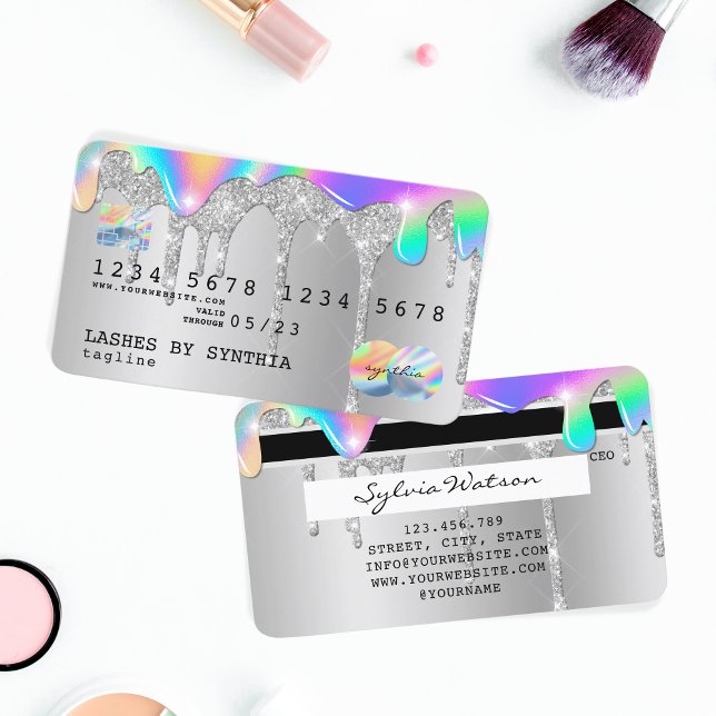 Silver Glitzer Tropfen Kreditkartenhologramm Visitenkarte (Von Creator hochgeladen)