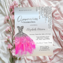 Silver Glitzer Tropfen, Luxuskleid Quinceanera Einladung