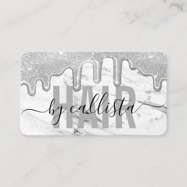 Silver Glitzer Tropfen Marble Hair Stylist Visitenkarte (Vorderseite)
