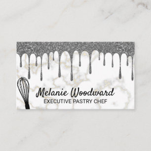 Silver Glitzer Tropfen   Marmor und Whisk Visitenkarte