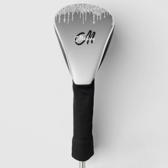 Silver Glitzer Tropfen Monogram Sparkle Niedlich G Golf Headcover (Vorderseite)