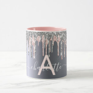 Silver Glitzer Tropfen Monogramm rosa Namensskript Tasse