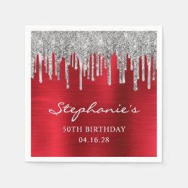Silver Glitzer Tropfen Red Foil 50. Geburtstag Serviette