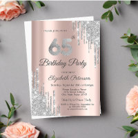 Silver Glitzer Tropfen Rose Gold 65. Geburtstag