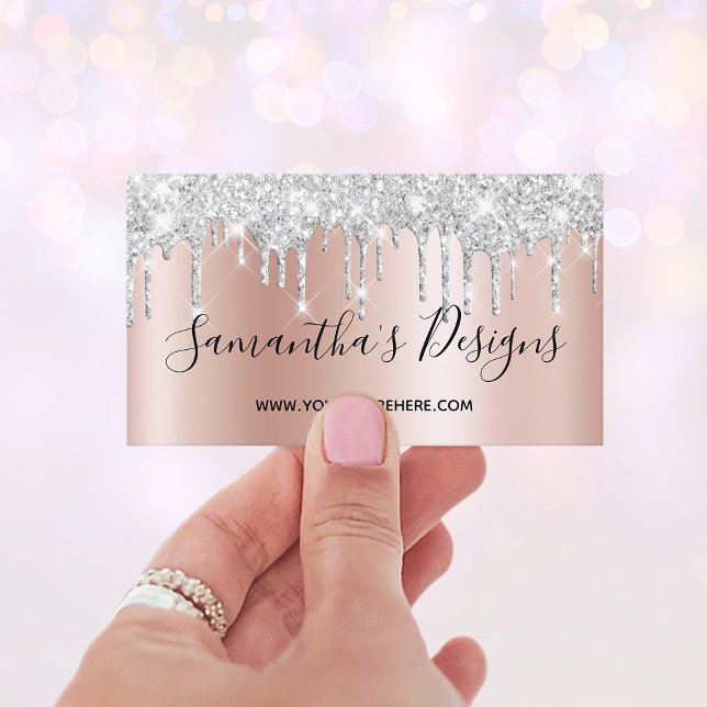 Silver Glitzer Tropfen Rose Gold Ombre Online Stor Visitenkarte (Silver Glitter Drips Rose Gold Ombre Online Store Business Card)