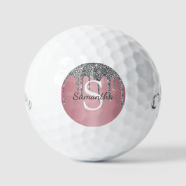 Silver Glitzer Tropfen Rose Gold Rosa Monogramm Na Golfball