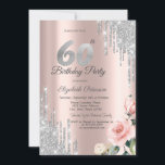 Silver Glitzer Tropfen Rose Rose Gold 60. Einladung<br><div class="desc">Moderne,  schicke und glamouröse mit silbernen Glitzer-Tropfen,  Rose auf einer Rose goldener Hintergrund.</div>