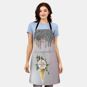 Silver Glitzer Tropfen Süßigkeiten Eiscreme Blumen Schürze