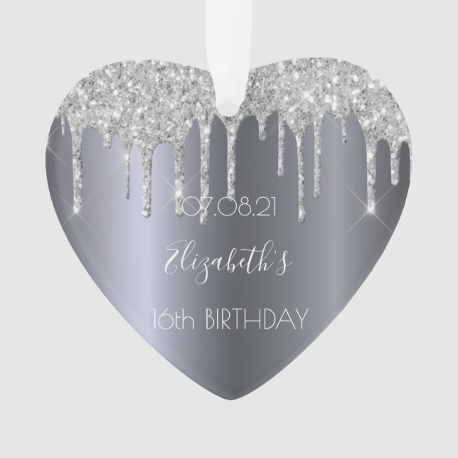 Silver Glitzer Tropfen Sweet 16 Ornament (Vorderseite)