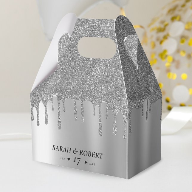 Silver Glitzer Tropfen Wedding Geschenkschachtel (Silver Glitter Drip Wedding Favor Box)