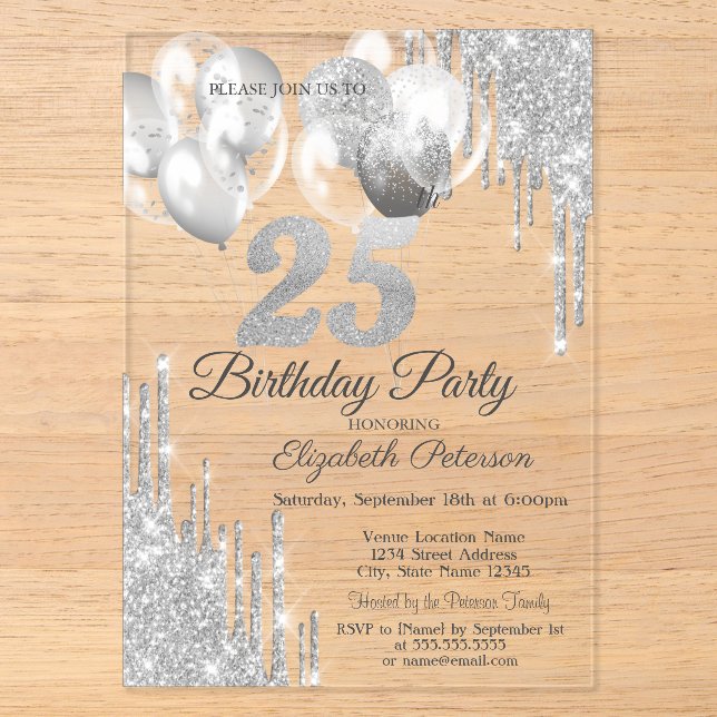 Silver Glitzer Tropfens Balloons Blue Metallic 25. Acryleinladungen (Vorderseite)