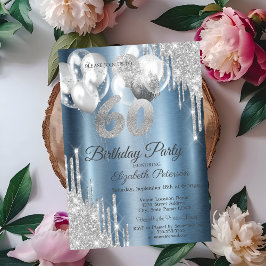 Silver Glitzer Tropfens Balloons Blue Metallic 60. Einladung