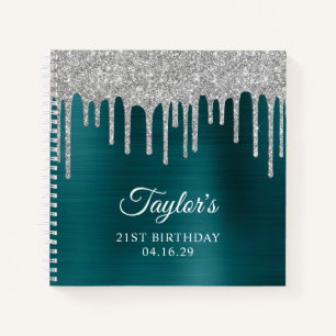 Silver Glitzer Tropfens Blau Aquamarin 21. Geburts Notizbuch