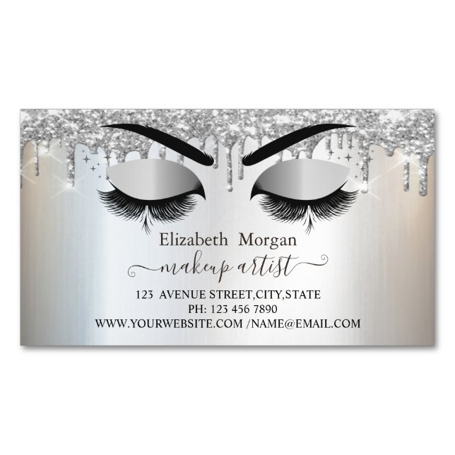 Silver Glitzer Tropfens Imitate Lashes, Makeup Art Magnetische Visitenkarte (Vorderseite)