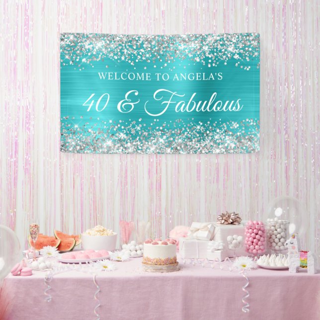 Silver Glitzer Türkis Blauer Film 40 & Fabulous Banner (Party)