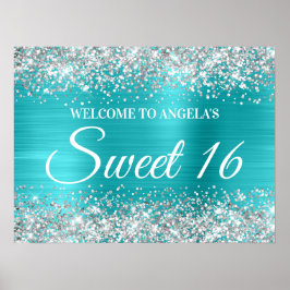 Silver Glitzer Türkis Blue Sweet 16 Empfang Poster