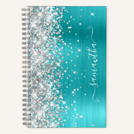Silver Glitzer Türkise Blue Foil Girly Signature Notizbuch