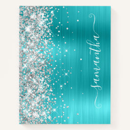 Silver Glitzer Türkise Blue Foil Girly Signature Notizbuch