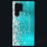 Silver Glitzer Turquoise Blue Girly Signature Samsung Galaxy Hülle<br><div class="desc">Girly Imitate funkelnd silbrige Glitzer Highlights auf der links Kante, über ein Imitat hellen Juwel Ton Aqua und türkisblau ombre brushed Metal-Folie. Die moderne, mädchenhafte Unterschrift besticht durch einen eleganten Schriftart aus weißer Kalligraphie mit dekorativen Schwänzen in vertikaler Form. Passen Sie die Stile des Schriftartes an oder verschieben Sie die...</div>