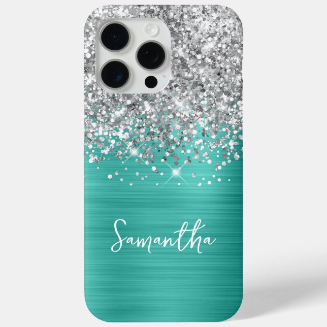 Silver Glitzer Turquoise Glam Name Case-Mate iPhone Hülle (Rückseite)