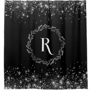Silver Glitzer und Black elegant Mit Monogramm Duschvorhang