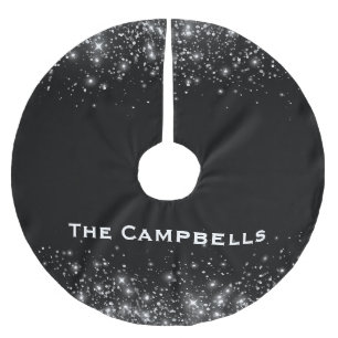 Silver Glitzer und Black elegant Mit Monogramm Polyester Weihnachtsbaumdecke