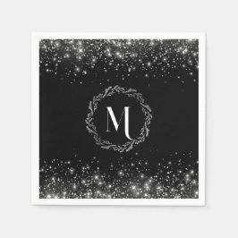 Silver Glitzer und Black elegant Mit Monogramm Serviette