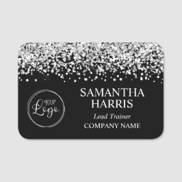 Silver Glitzer und Black Logo Company Namensschild