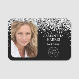 Silver Glitzer und Black Logo und Foto Namensschild