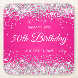 Silver Glitzer und Hot Pink 50. Geburtstag Rechteckiger Pappuntersetzer
