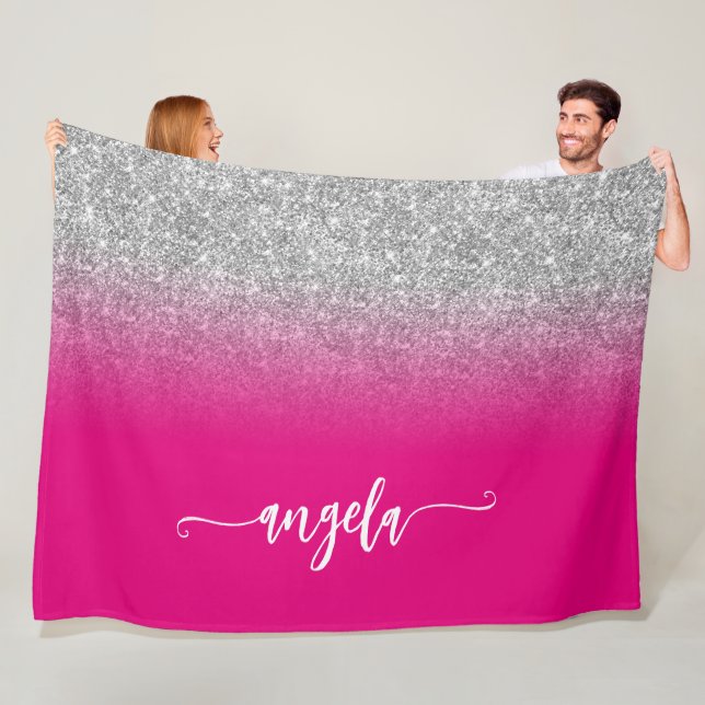 Silver Glitzer und Hot Pink Ombre Personalisiert Fleecedecke (Beispiel)