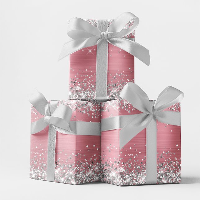 Silver Glitzer und Light Pink Ombre Foil Geschenkpapier Set (Silver Glitter and Light Pink Ombre Foil Wrapping Paper Sheets)