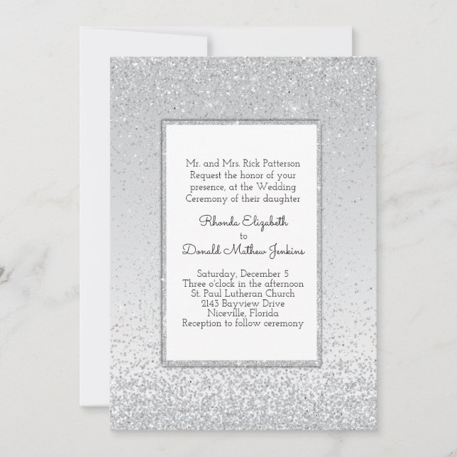 Silver Glitzer und Shine Wedding Einladung (Vorderseite)