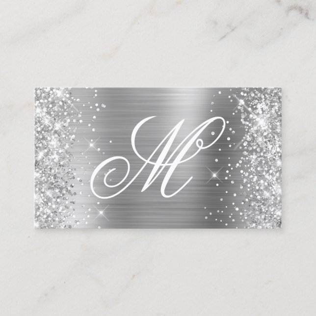 Silver Glitzer und Shiny Foil Extravagant Mit Mono Visitenkarte (Vorderseite)