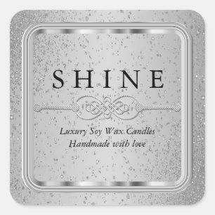 Silver Glitzer und Silver Labels Square Quadratischer Aufkleber