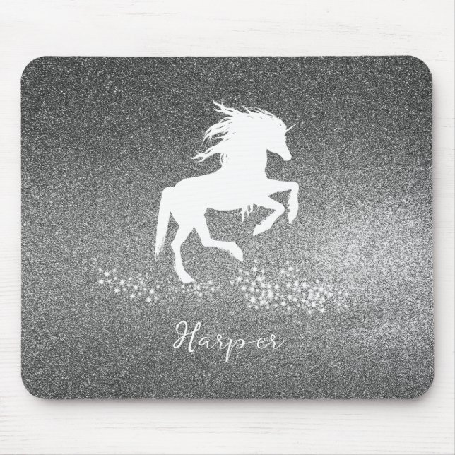 Silver Glitzer Unicorn Mouse Pad Mousepad (Vorne)