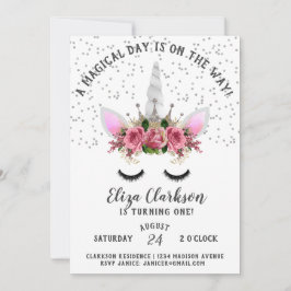 Silver Glitzer Unicorn Princess Birthday Einladung