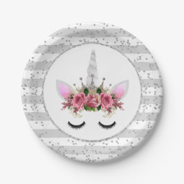 Silver Glitzer Unicorn Princess Pappteller