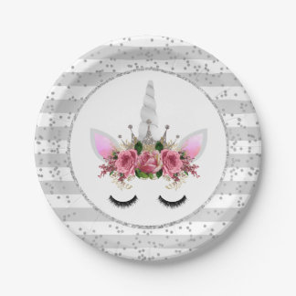 Silver Glitzer Unicorn Princess Pappteller