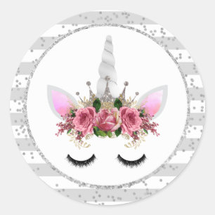 Silver Glitzer Unicorn Princess Runder Aufkleber