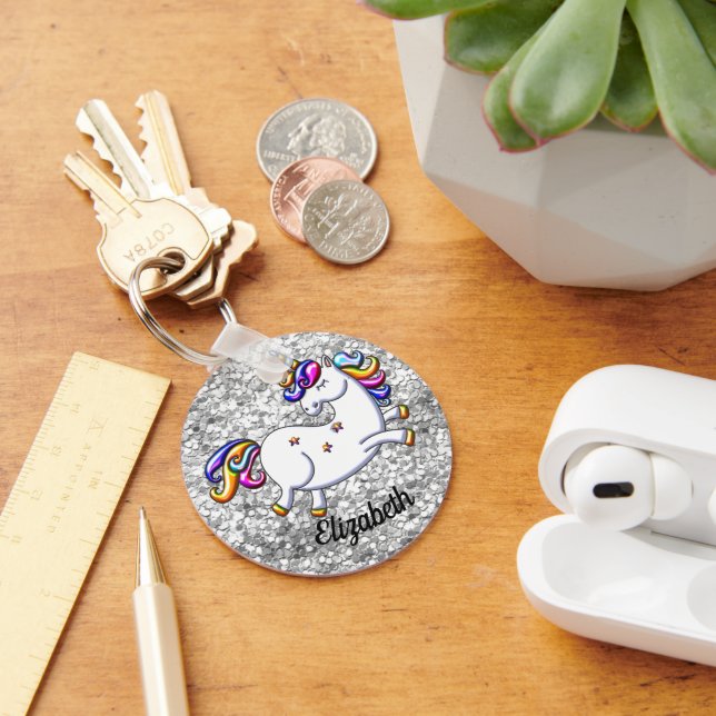 Silver Glitzer Unicorn Schlüsselanhänger (Schreibtisch)