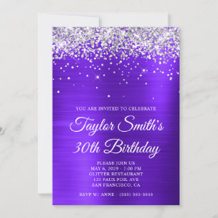 Silver Glitzer Violet Lila 30. Geburtstag Einladung
