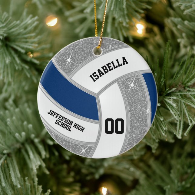 Silver Glitzer Volleyball Custom Design Keramik Ornament (Baum)