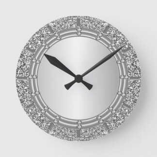 Silver Glitzer Wall Clock Runde Wanduhr